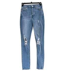 Forever 21 SZ 24 Skinny Jean Distressed High-Rise Button-Fly Stretch Light Wash